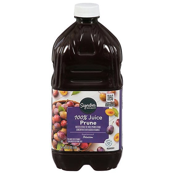 Signature Farms 100% Prune Juice, 64 fl oz bottle with white cap and label showing plums.