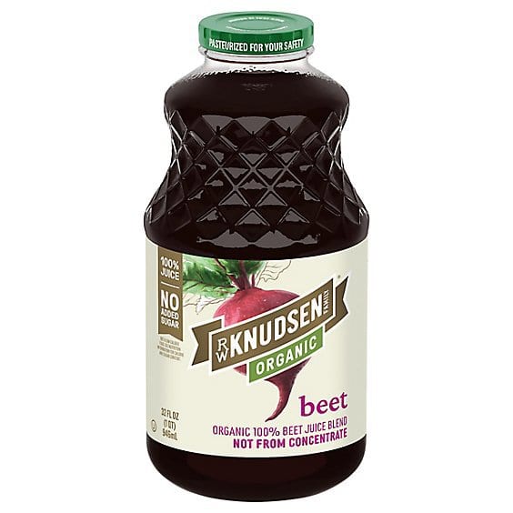 R.W. Knudsen Organic Beet Juice in a 32 oz glass bottle with a green cap