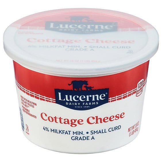 Lucerne cottage cheese 16 oz tub with red and white label